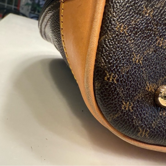 RIONI Signature Dome Handle/shoulder Bag Brown Canvas W/ Tan Leather Trim NEW! - Picture 6 of 15